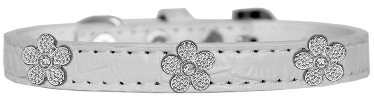 Silver Flower Widget Croc Dog Collar White Size 18